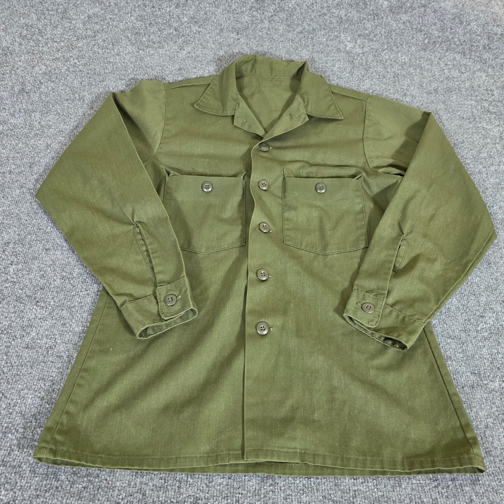 Vintage 60s Military Style OG-107 Olive Green Utility Shirt Jacket Button Up